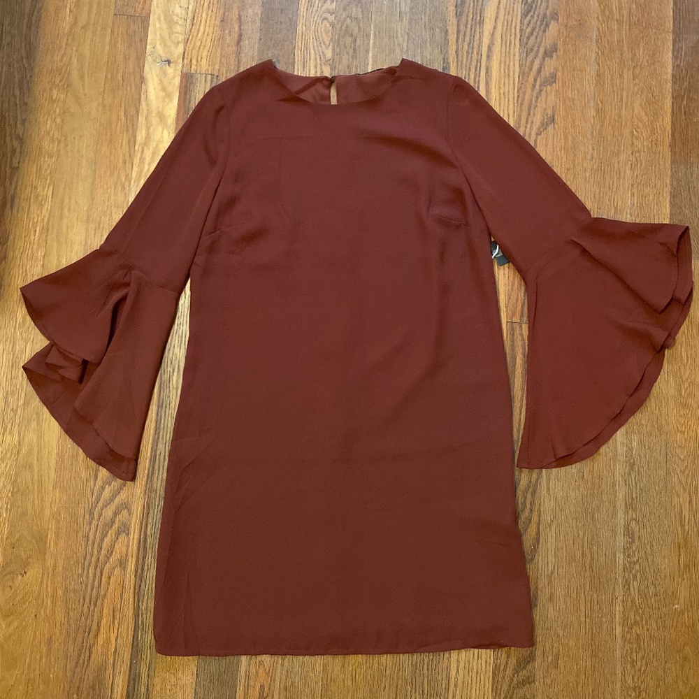 Rust Bell Sleeve Shift Dress